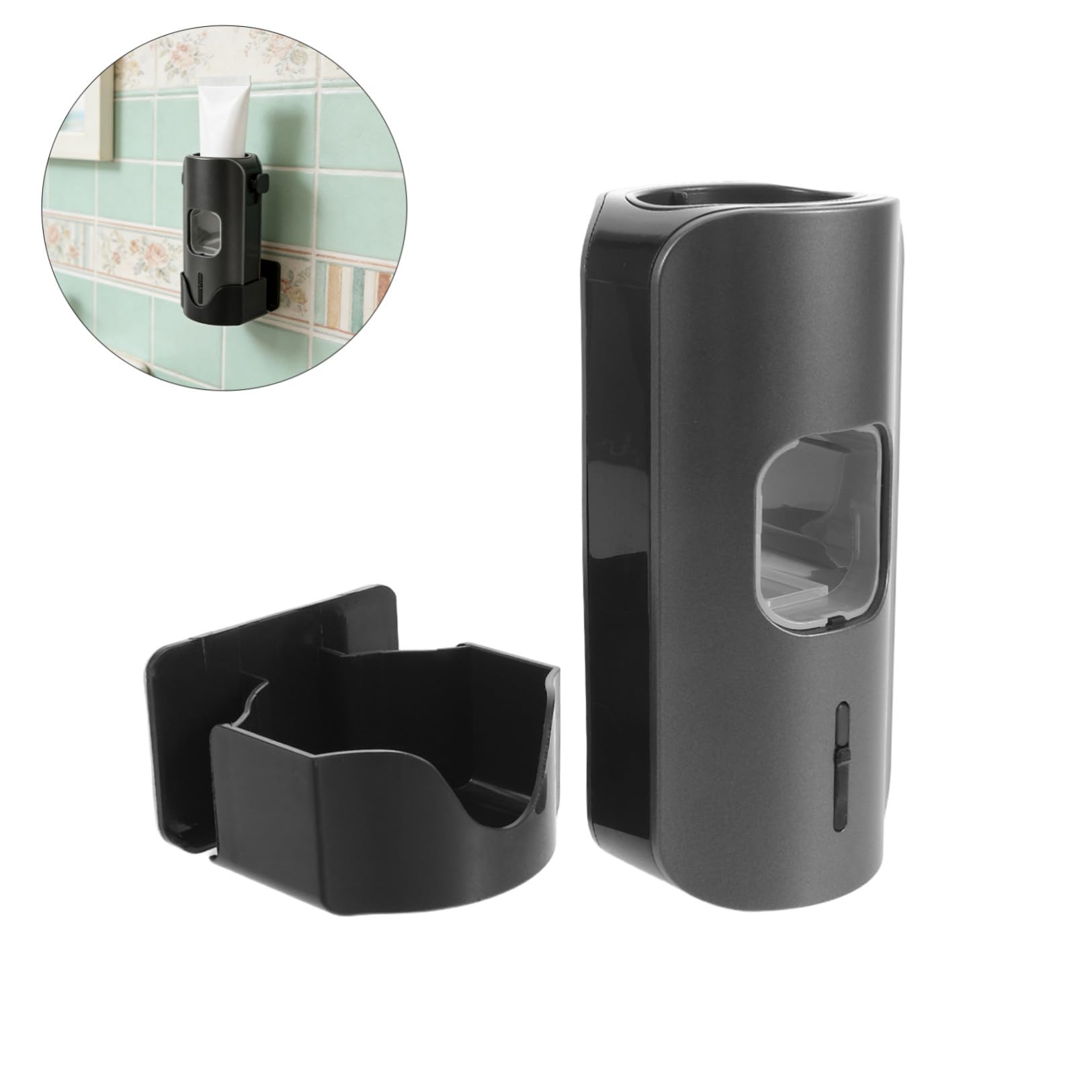 BESTOYARD Dispenser Dentifricio Automatico Nero in Plastica con 2 Scomparti per Spazzolini, Dosaggio Preciso e Drenaggio Acqua, Porta Spazzolini da Parete per Bagno e Hotel