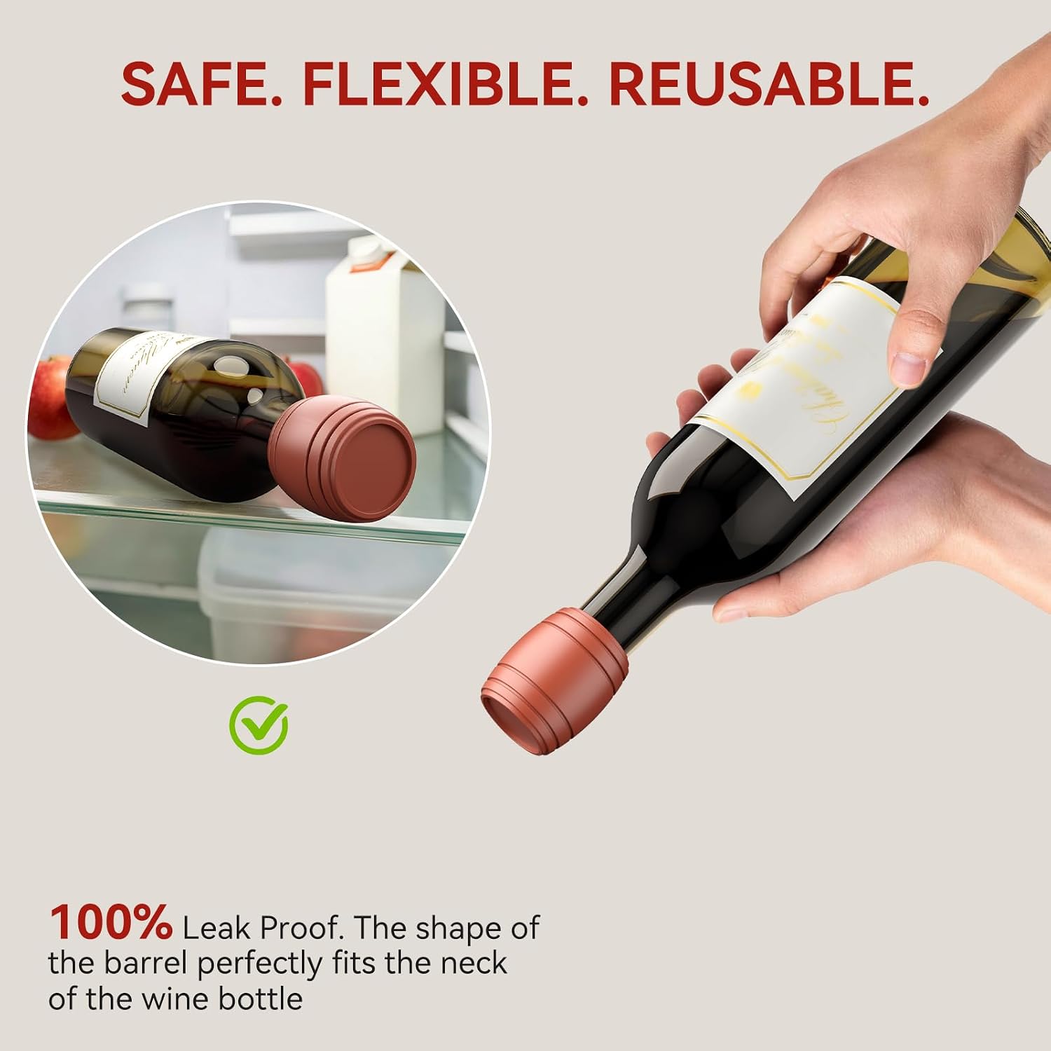 Wine Stoppers for Wine Bottle, 3 Pack Barrel-Shaped Silicone Bottle Stopper