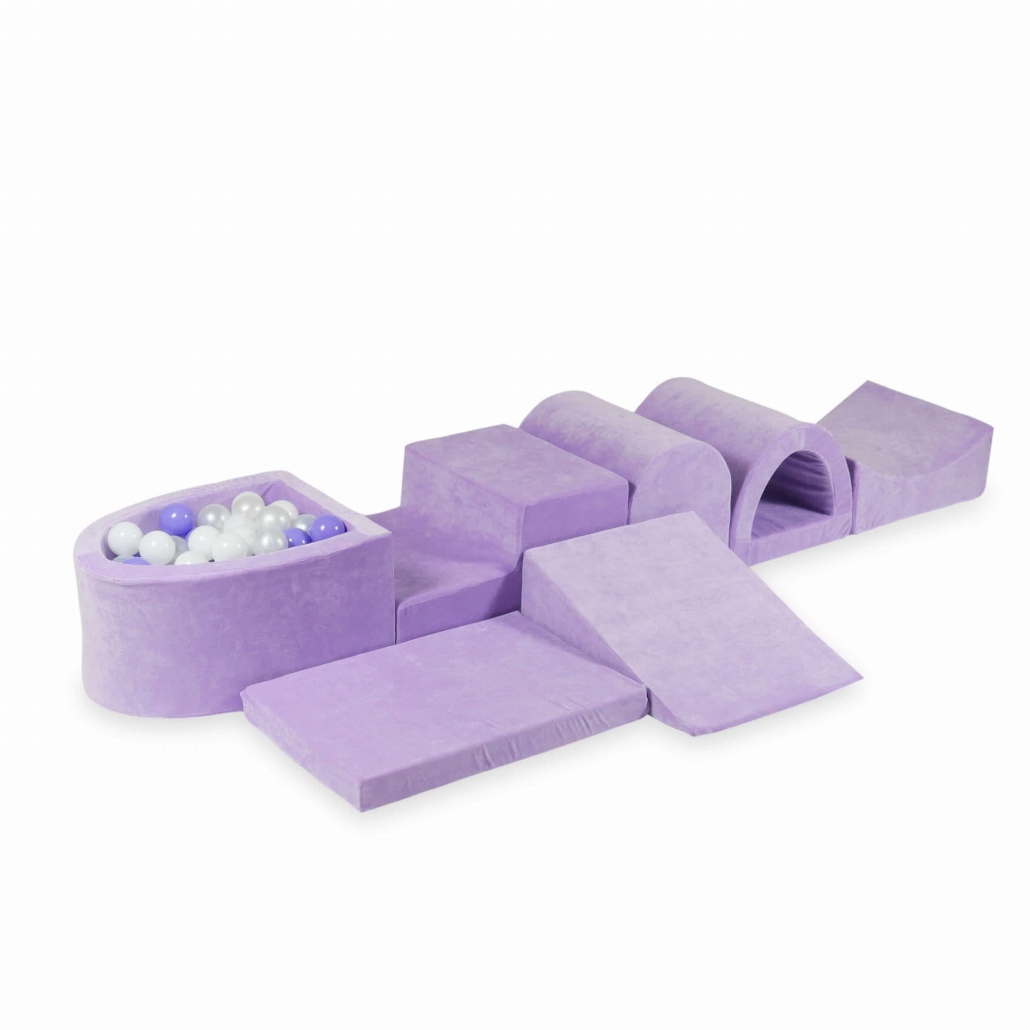 Mimii Parco giochi XXL in schiuma con vasca con palline Velvet Soft viola (100 palline: bianco/perla/erice) – grandi mattoncini da costruzione per gattonare e arrampicarsi – morbidi mattoncini da
