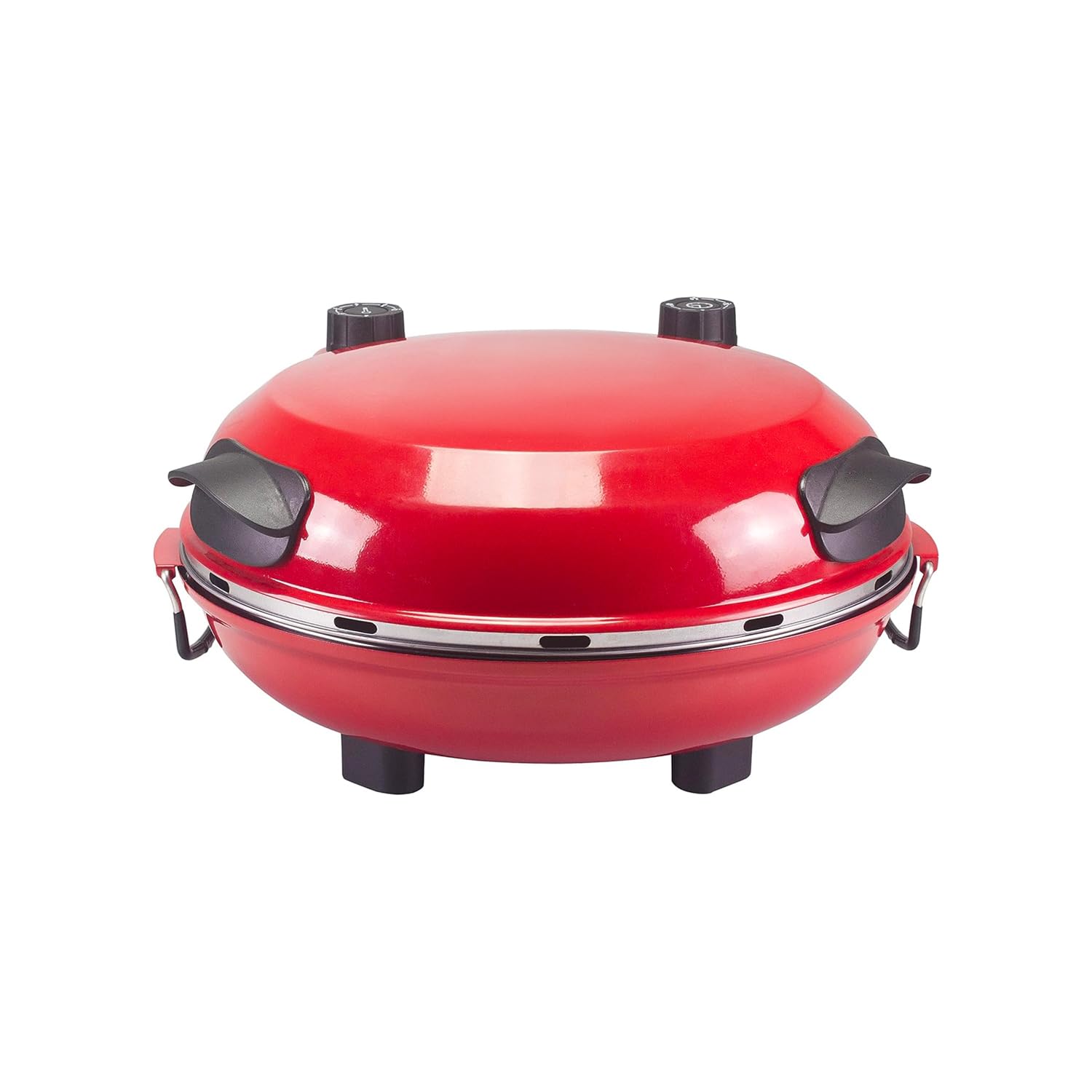 Forno per Pizza Elettrico Portatile con Timer Regolabile - Fornetto Tondo per Pizza Manici Termoisolanti e Base Removibile, in Metallo Anti-Riscaldante, 35x43.5x18.5cm, 1200W, Rosso
