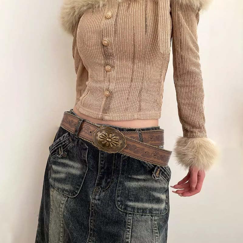 Women Western Belt Country Cowboy Cowgirl Leather Belts Floral Embossed Belts Vintage Buckle Waist Belt for Jeans Pant Dress - Image 4