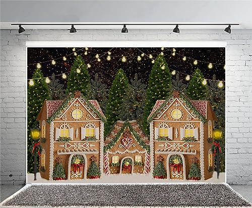 Haosphoto Gingerbread House Backdrop for Photography 7X5FT Merry Christmas Town Backdrops Pine Tree Heavy Snow Winter Wonderland Xmas Background for Happy New Year Photo Studio Props Vinyl HS1048 - Image 2