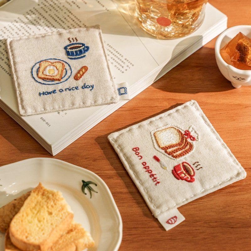 Miniatura 3 de 2 posavasos hechos a mano de tela bordados del patrimonio intangible chino, tapetes de tela para tazas de café para bebidas (3.1 x 3.1 pulgadas)