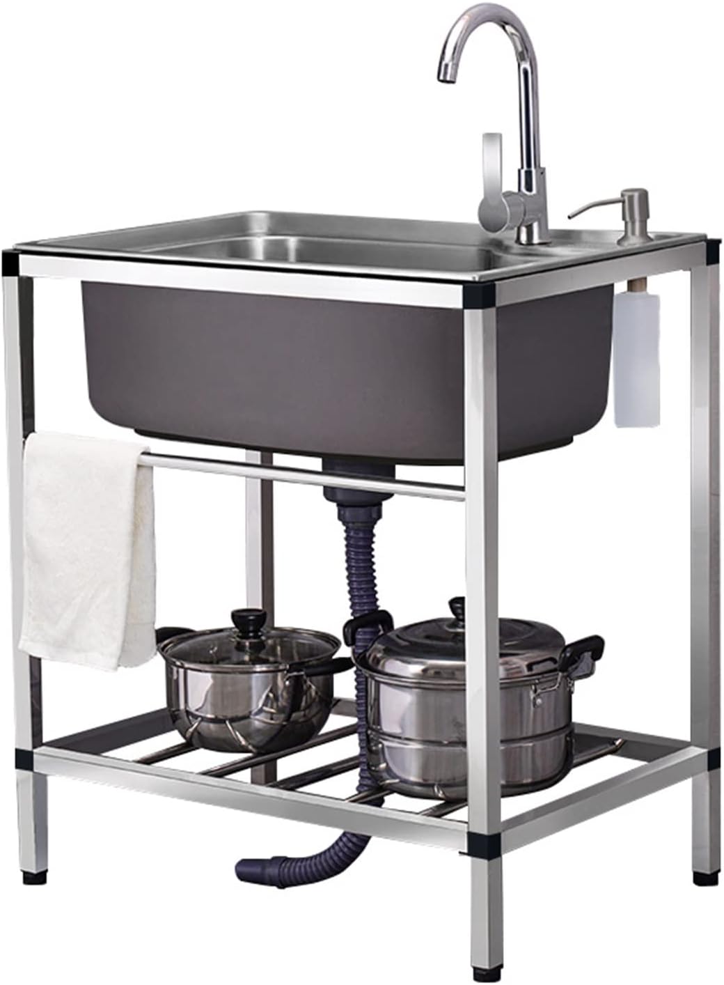 Stainless Steel Utility Sink Single Bowl, Outdoor Garden Sink Freestanding Commercial Restaurant Kitchen Prep Cleaning Station Sink with Faucet, for Kitchen, Laundry Tub, Room, Garage (Color : Hot co