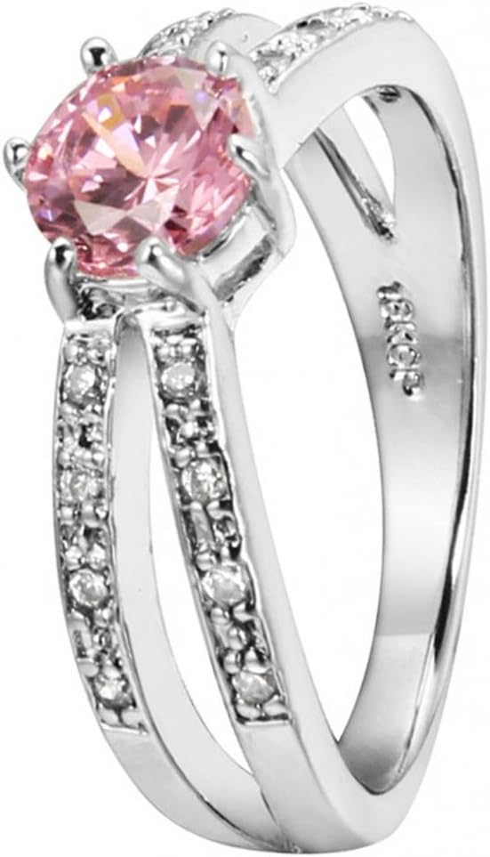 Women's 18K White Gold Plated Finger Rings 2 Rows Charming CZ 6 Claws Promise Love