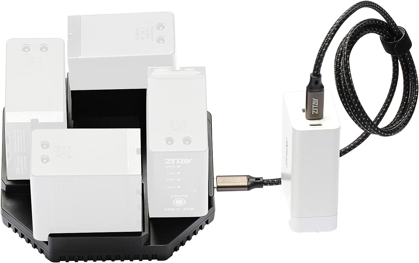 ZITAY USB C Super Fast Charger Smart 4 Channel Station with PD 100W GaN Fast Charger Compatible with Sony NP F970, F550, F570, F750, F980, F770, F960, F530, F330,FM500H