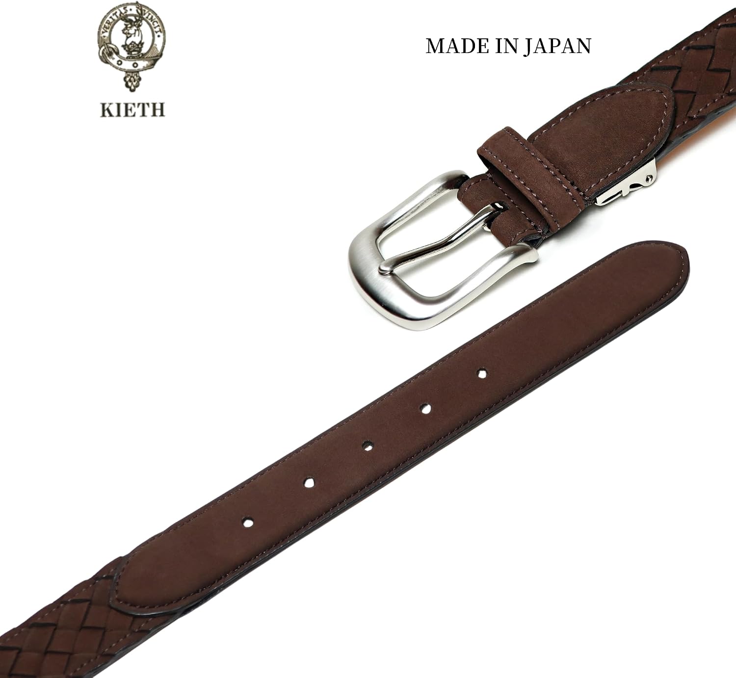 ヌバック メッシュ ベルト メンズ 本革 ブラウン 日本製 サイズ調整可能 【頭蓋骨】 KE21465-39