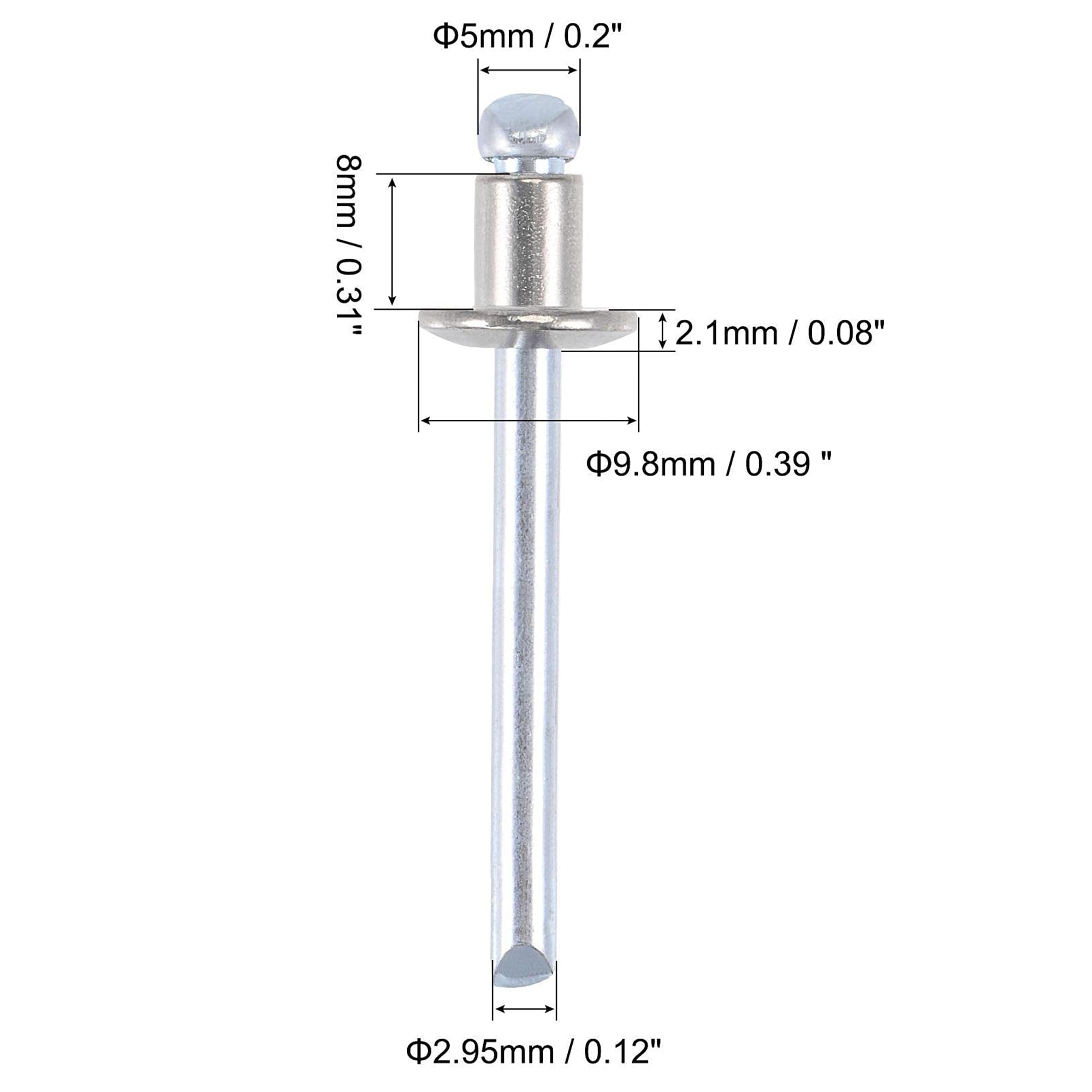TA-VIGOR 50pcs 5mm x 8mm Blind Rivets, 304 Stainless Steel Pop Rivets with Flat Head - Image 2