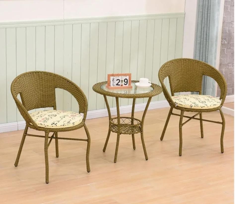 Image of 2+1 Outdoor Indoor Patio Furniture Sets Rattan Wicker Chair Patio Set Bistro Set Conversation Set Balcony Outdoor Garden Furniture Chair (Golden with Multicolor Cushion)