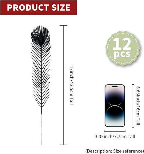 Miniatura 2 de 12 piezas de plumas artificiales de pavo real con purpurina y hojas de Navidad, para decoración de árbol de Navidad, jarrón, arreglo floral, corona