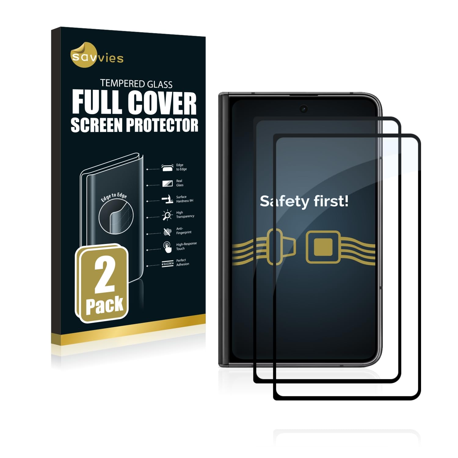 Savvies Screen Protector compatible with Google Pixel Fold (2 Pack) Full Coverage Tempered Glass, Black