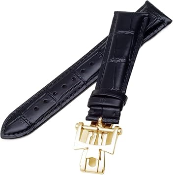 19mm 20mm 21mm 22mm Genuine Leather Watch Band for Vacheron Constantin Patrimony VC Men and Women Black Brown Cowhide Strap Color 10mm Gold Clasp, Size 19mm