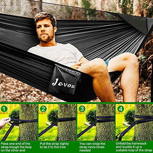 Camping Hammock With Rainfly Tarp, Hammocks Tent With Mosquito Net For Camping, Single & Double Portable Nylon Backpacking Hammock Bundle Kit For Outdoor, Indoor, Beach, Backyard, Patio - Hold 772Lbs #TOP16