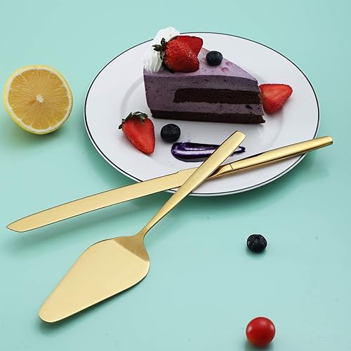 Miniatura 7 de Berglander Servidores de pastelería de pastel de oro, juego de servir de acero inoxidable, juego de cuchillos para pasteles y servidores, perfecto