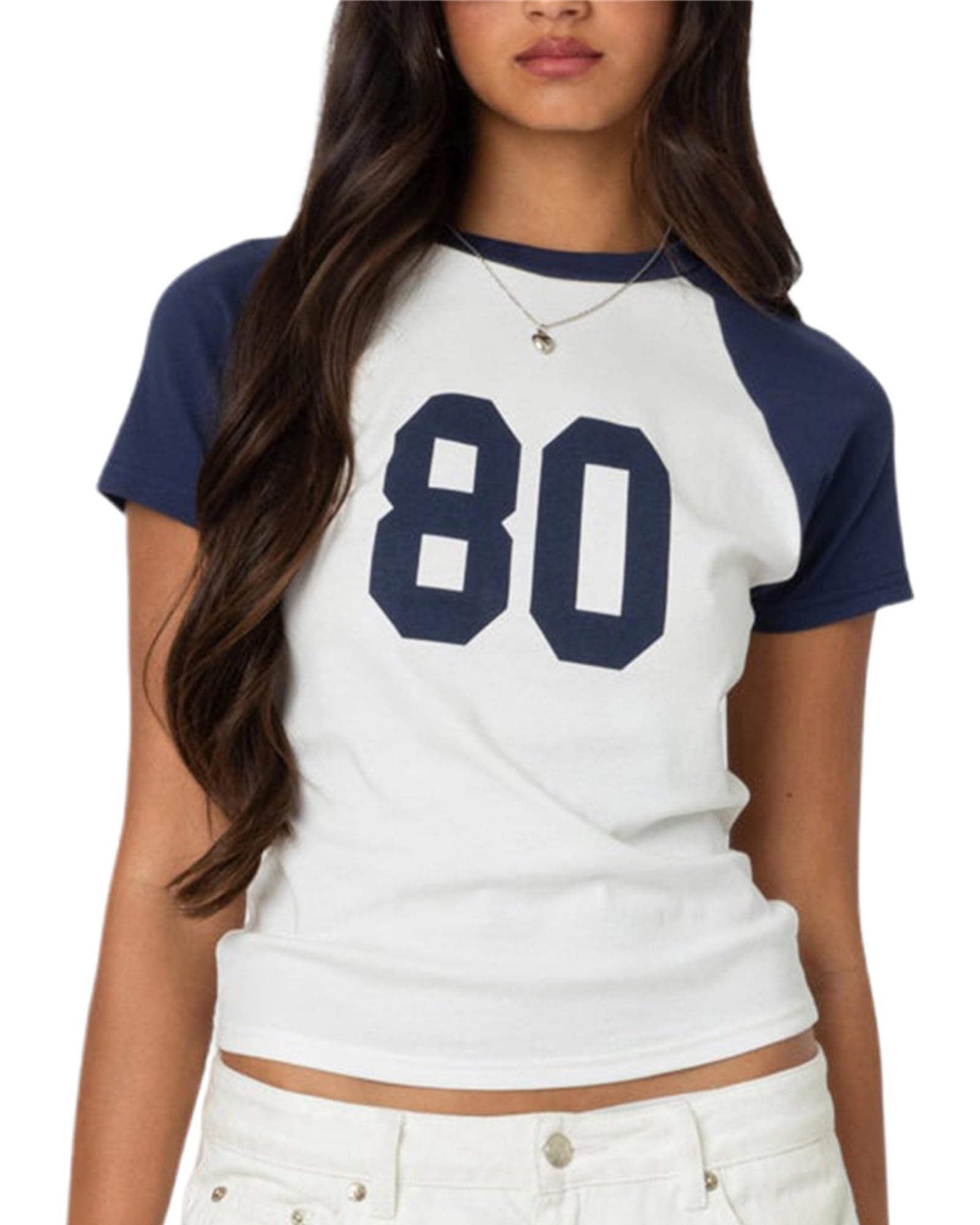WBDWWTD T-Shirt da Donna Estiva Y2K Crop T-Shirt da Bambino con Numero Grafico Girocollo Top T-Shirt Vintage Blokecore per Ragazza Adolescente Streetwear estetico