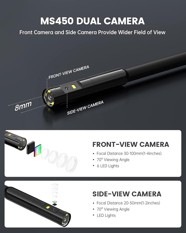 Teslong Ipari Endoszkóp Kamera - Kettős Lencsés Vizsgálókamera 4,5" IPS Kijelzővel, IP67 Vízálló, 5m Kábel, 2500mAh Akkumulátor, 32GB SD Kár