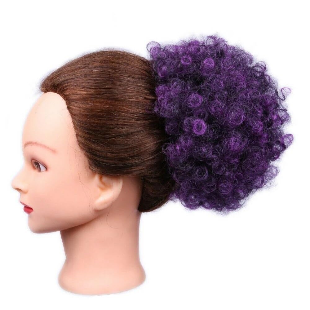 QRSTUVXZY Black Women Drawstring Ponytail Short Afro Puff Synthetic Hair Bun Chignon Hairpiece For Kinky Curly Updo Clip Hair Extensions(Purple)