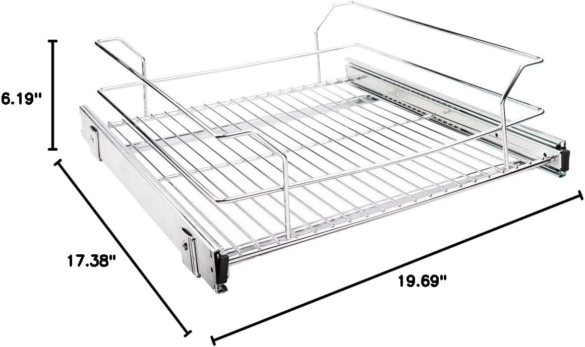 Hardware Resources MBPO21-R Assembled Single Sliding Pullout Steel Metal Wire Basket Organizer for Kitchen Cabinets Polished Chrome (18" for 21" Cabinet)