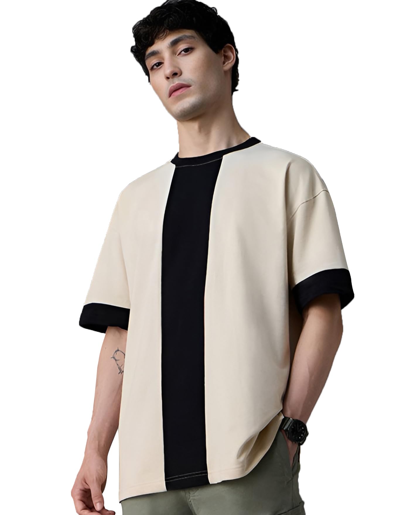 Janasya Men's Oversized Half Sleeve Round Neck Casual T-Shirts for Men in neutral
