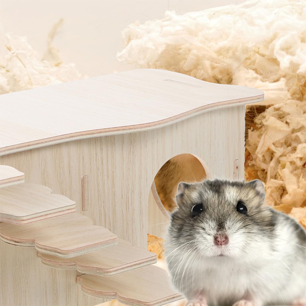 FRCOLOR Hamsterversteck Holz mit Mehreren Kammern Großes Kleintierhaus mit Leiter Mehrstöckige Villa für Hamster und Meerschweinchen Langlebiges Holzversteck für Kleintiere