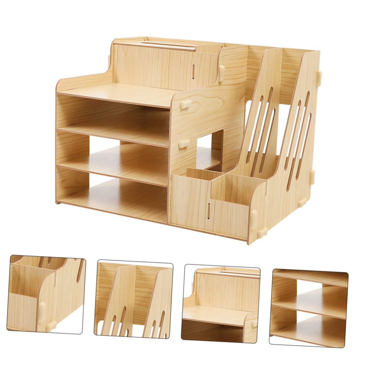 TEHAUX Organizador Escritorio Madera Multifuncional con Compartimentos Múltiples para Documentos y Artículos De Oficina Cajonera Compacta para Mesa Modelo Natural