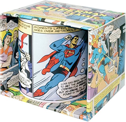Preisvergleich Produktbild Superman Becher, offizieller klassischer Comic Strip in Geschenkbox