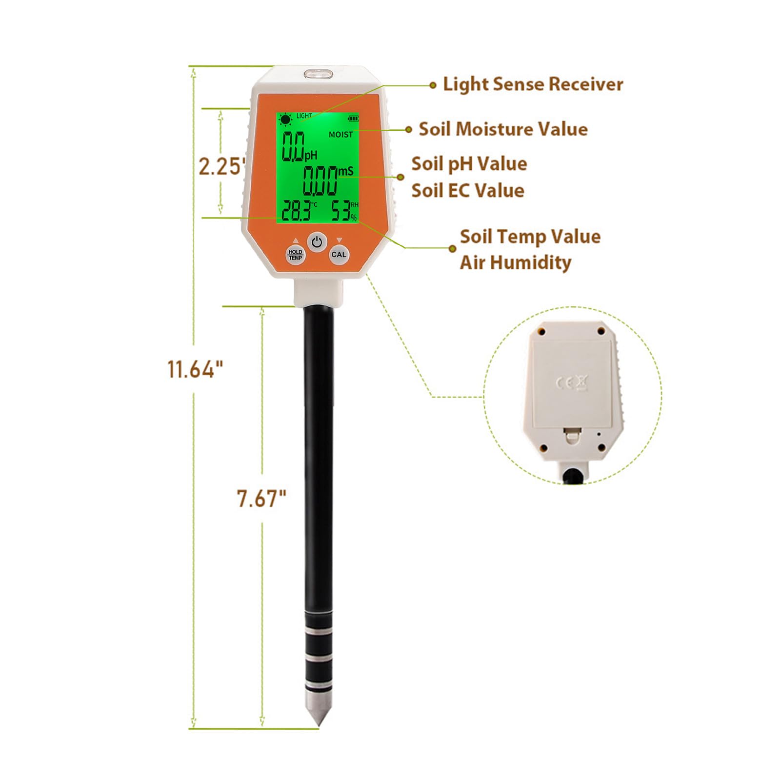 Miernik PH Gleby Tester Tester Digital Gleby dla Roślin, Inteligentny 6 In1 PH Gleby PH Światło Słoneczne PH Płodność PH Gleba Termometr Wilgotności dla Hodowli Trawnika