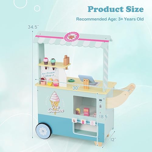 Miniatura 25 de INFANS Juguete de madera para tienda de comestibles, soporte de mercado, juego de simulación con rueda universal, báscula de alimentos, caja Rosa