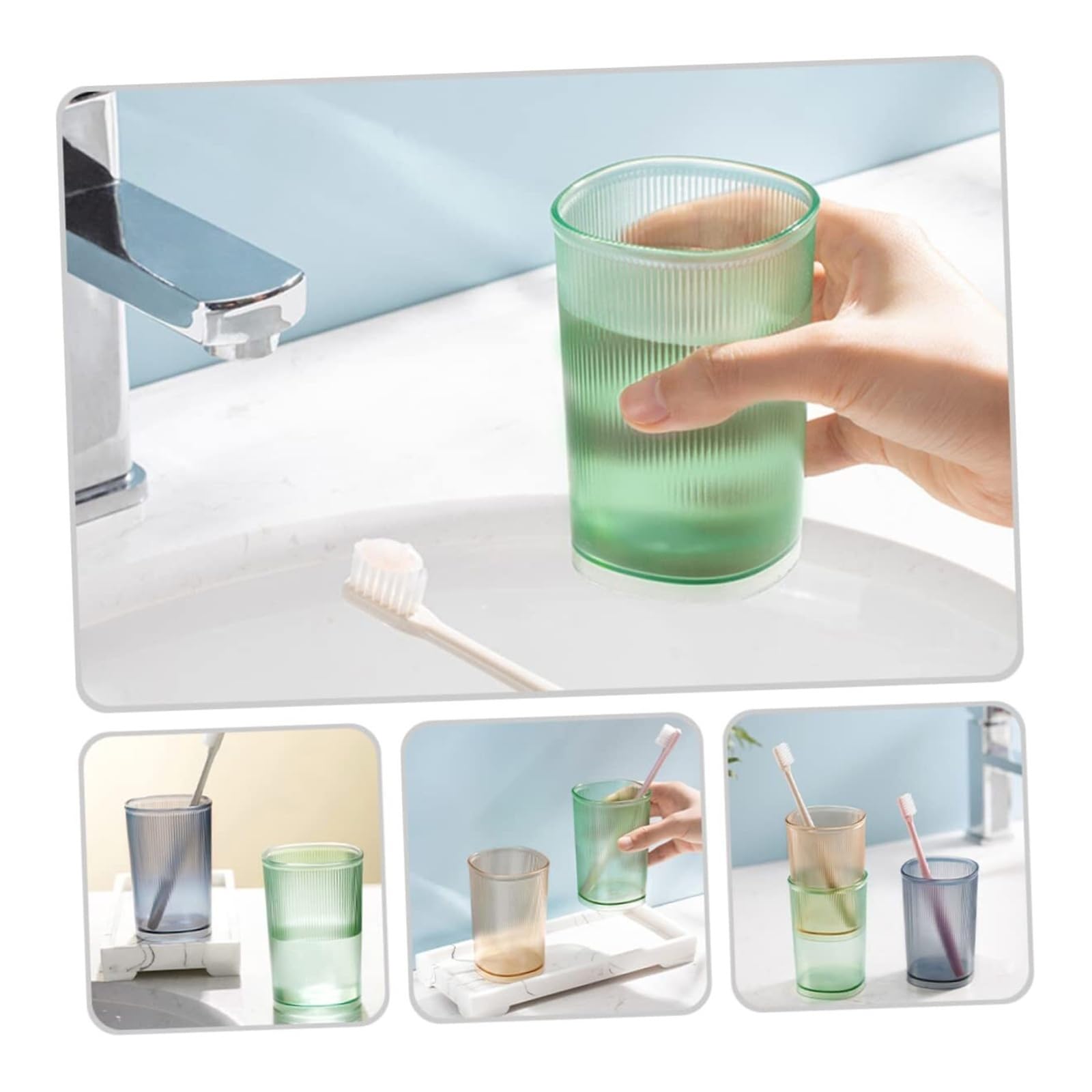 Soportes para cepillos de Dientes Juego de Vasos Enjuague bucal plástico a Rayas, Soporte portátil for Cepillo Dientes, 3 uds Organizador de Accesorios