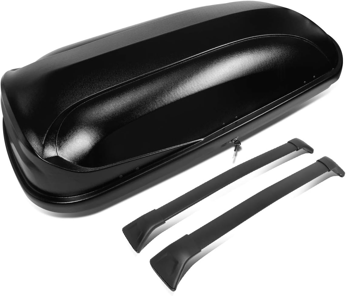 DNA Motoring Rooftop Cargo Box Carrier Compatible with 17-18 Mazda CX-5, Lockable Waterproof Hard Shell Top Mount Carrier w/Lock+Keys + Pair Aluminum Roof Rail Cross Bars, Black, PT-ZTL-8137-BK