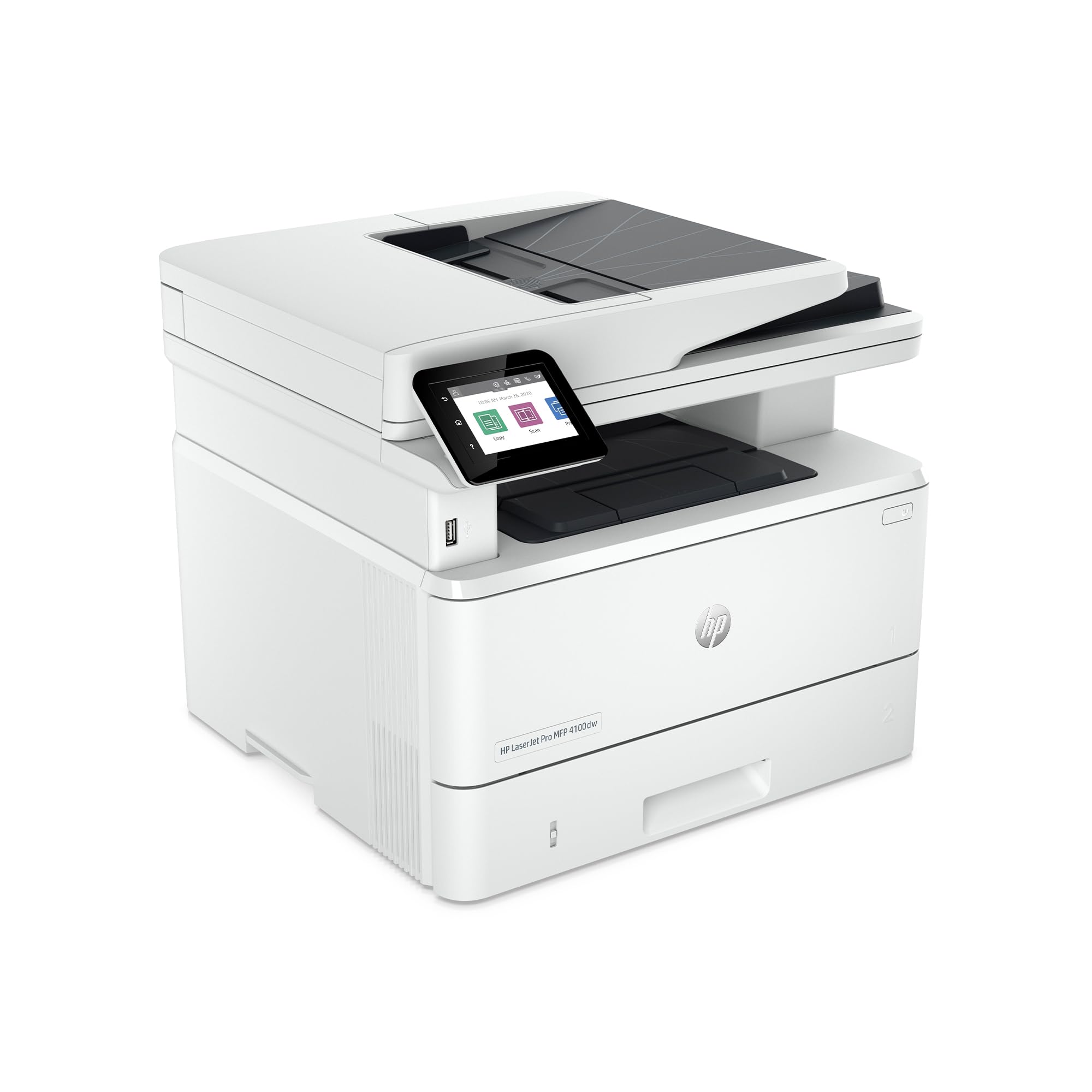 HP LaserJet Pro MFP 4102dw 2Z622F, Imprimante Multifonction A4, Impression Automatique Recto Verso, Noir et Blanc, 42 ppm, USB hôte, Wi-FI, Ethernet, ADF, Blanche