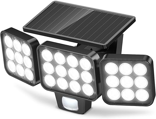 Miniatura 9 de WdtPro Luces solares para exteriores, 3500 lúmenes, sensor de movimiento brillante, luces para exteriores, 3 cabezales y panel de vidrio mejorado,