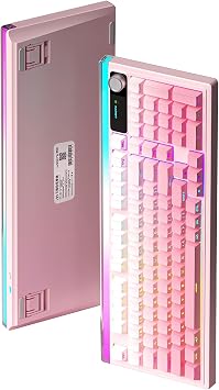L99 Keyboard with Screen&Knob,BT/2.4GHz/USB-C Tri-Mode Silent-Keyboard,RGB Light-box Macros NKRO Gaming Keyboard,Gasket Mounted,98Keys Compact Keyboard with Side Printed Keycaps Gredient White Pink