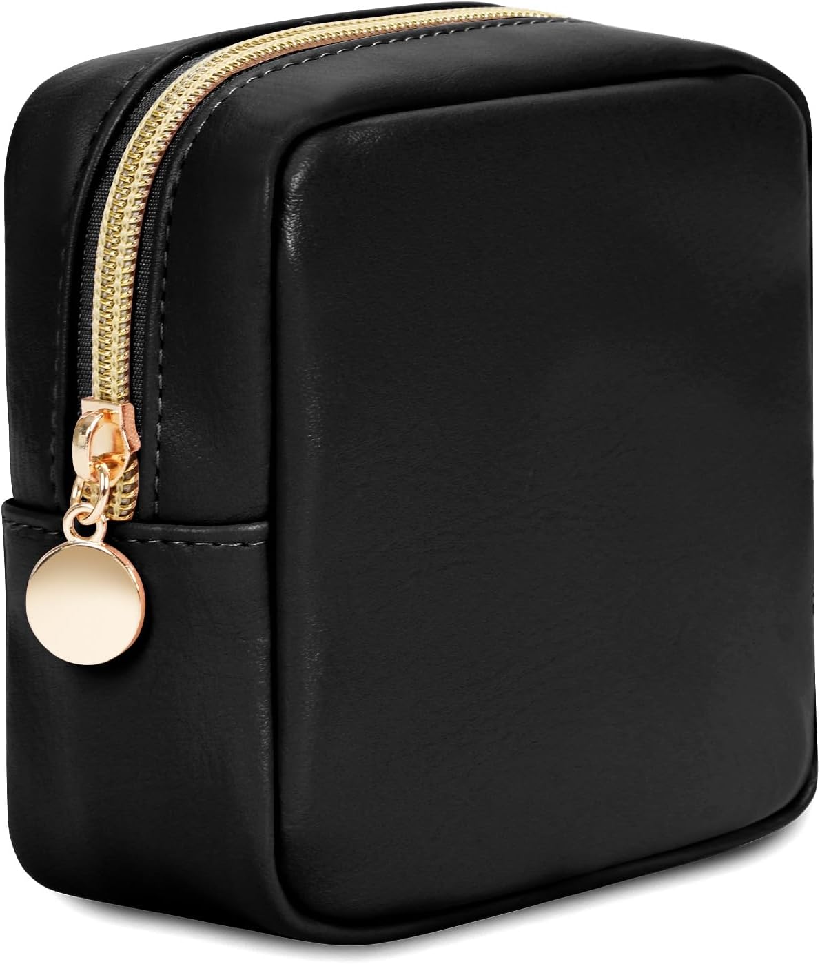 Small Makeup Bag for Purse Mini Make up Pouch Cute Cosmetic Pouch for Women with Slip-in Pockets Eco Vegan Leather, Black
