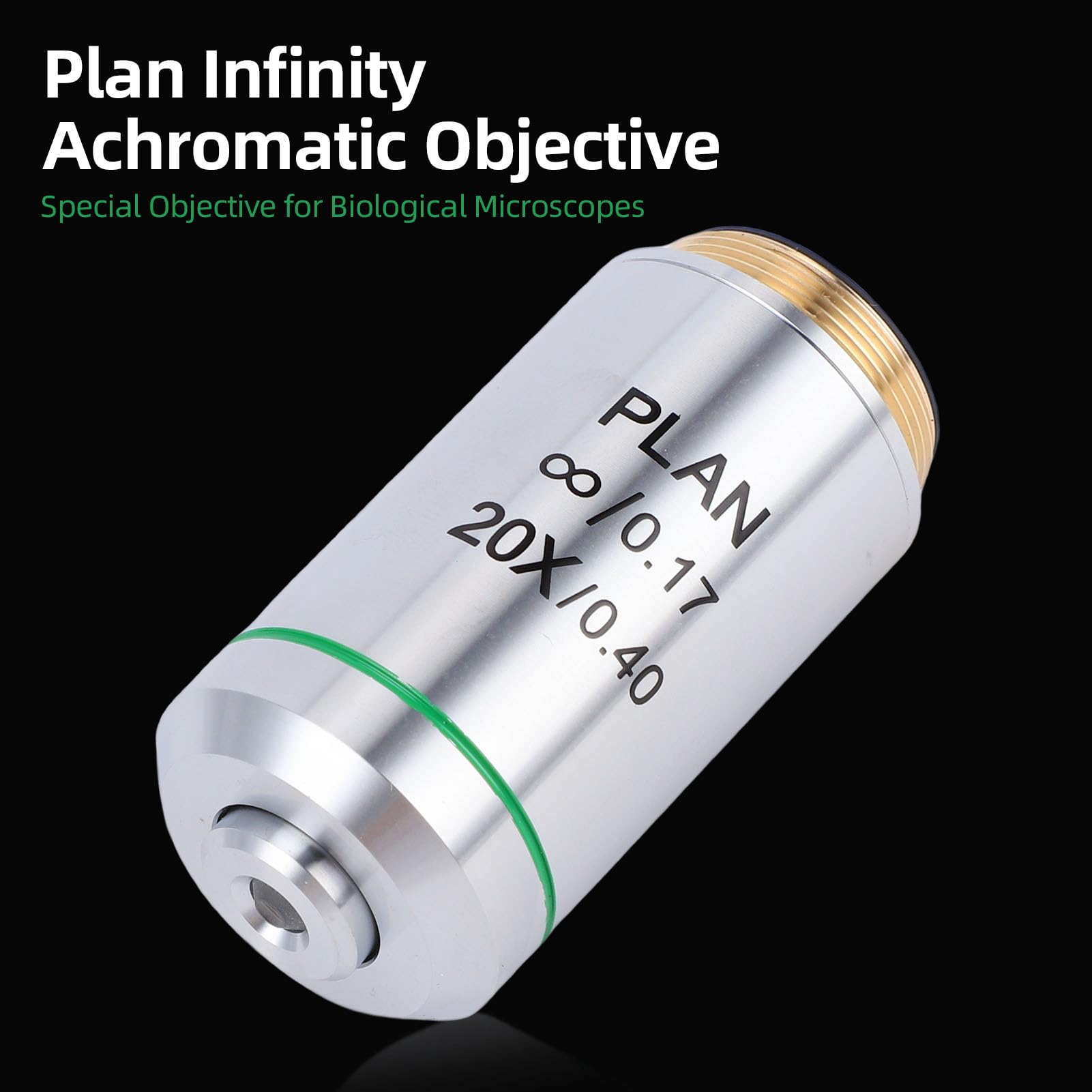 Lente Objetivo de Microscopio de Plan Infinito 20X, Lente de Microscopio Digital con Acabado Negro, Lente RMS de Hilo de 20.2 Mm para Microscopios Biológicos
