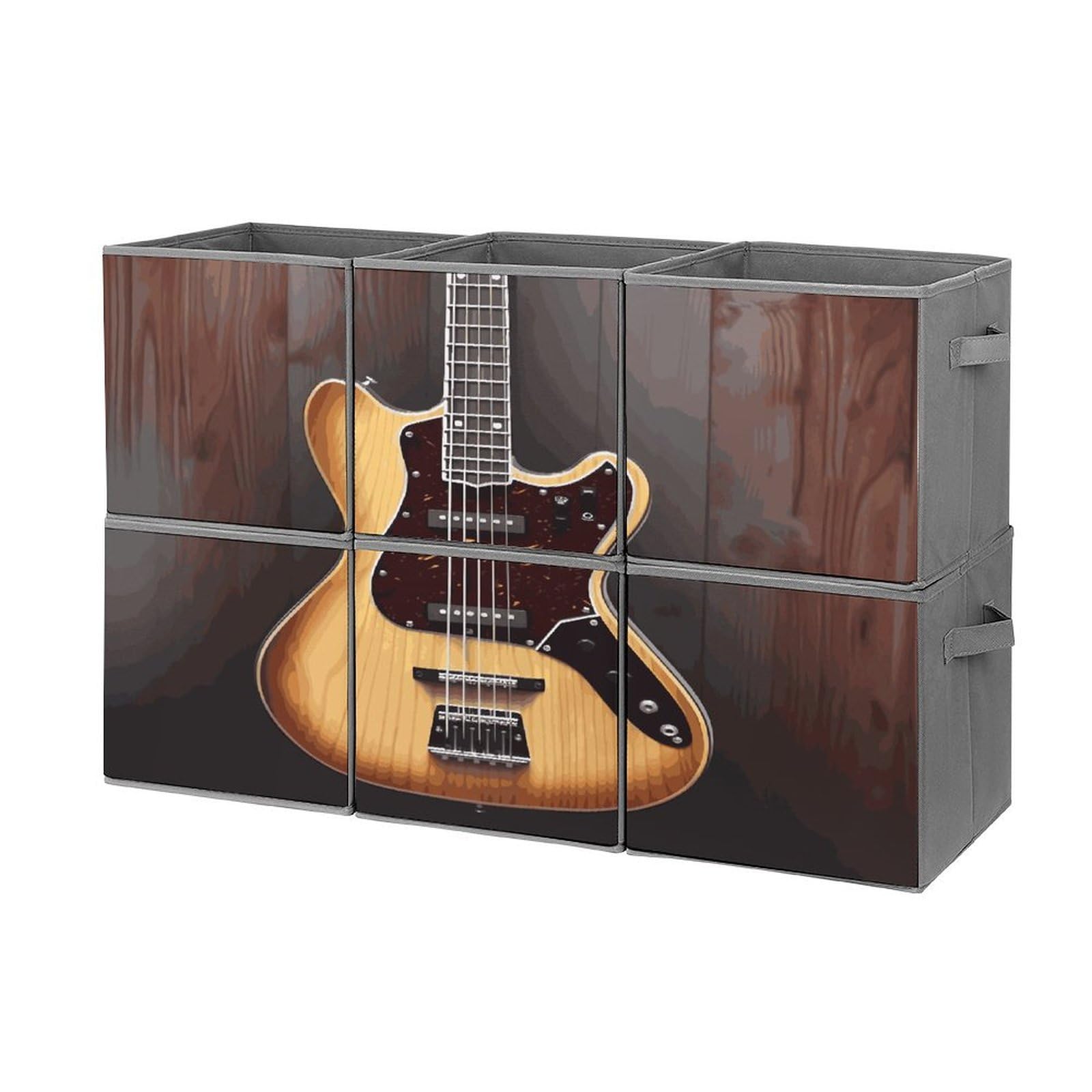 Btcowzrv Style Guitar Musical Instrument Storage Cubes, 6 Pack Oxford Fabric Foldable Collapsible Bins With Handles, Cubby Storage Baskets Boxes For Closet Shelves Office Organization