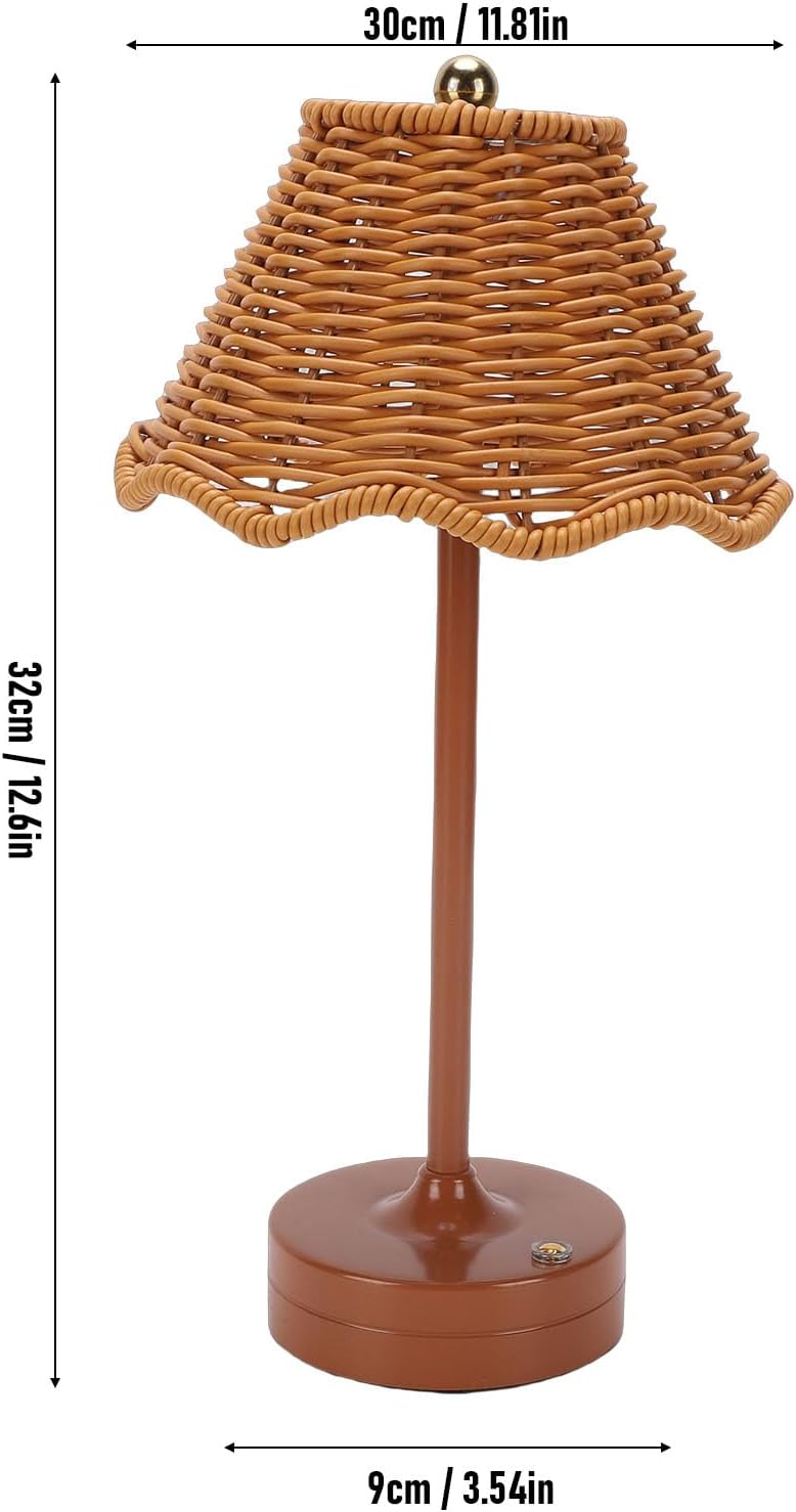 Luocute Rattan Table Lamp, LED Rechargeable Cordless Wicker Desk Lamp with 3 Color Temperature Touch Control Dimmable Brightness, for Bedroom Living Room Office Home Decor (Brown)