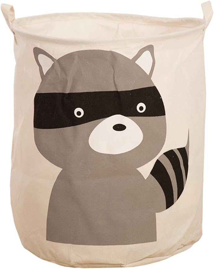 Animal Patterns Foldable Round Laundry Basket Hamper Clothing Storage (Raccoon)