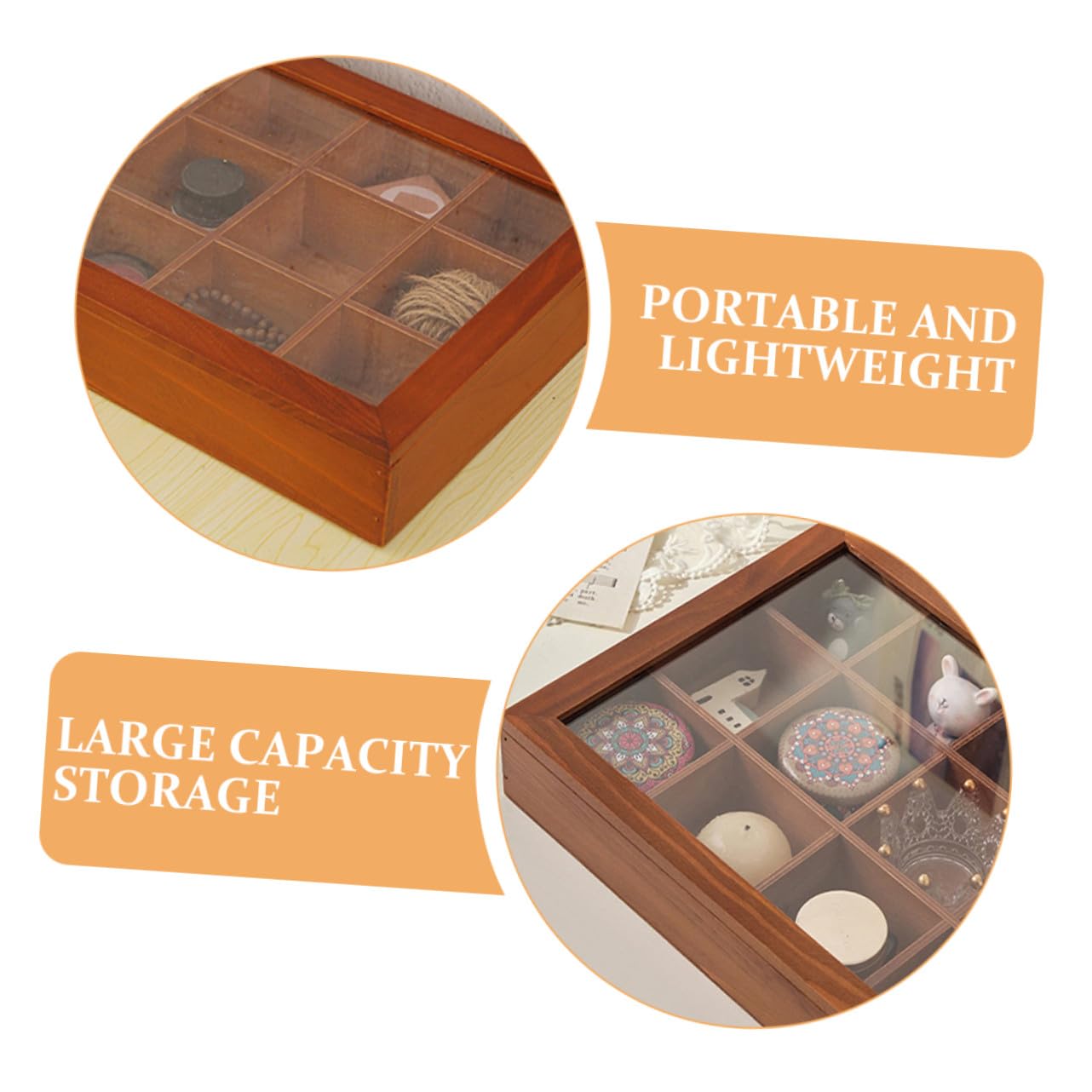 Cabilock Boîte à Sachets De Thé Compartimentée 12 Cases 30,9 x 26,5 x 6 Cm Bois Naturel Avec Couvercle Transparent Hermétique Porte-sachets De Thé Maison Bureau Voyage