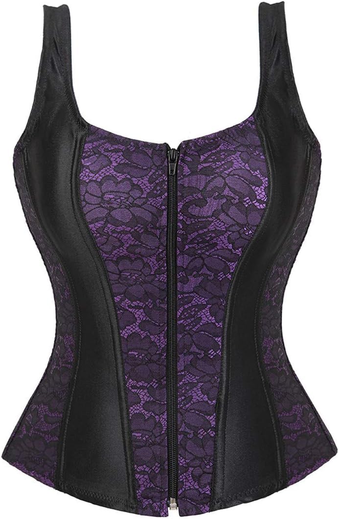 Women's Lace up Gothic Jacquard Shoulder Straps Tank Overbust Shaper Corset Bustiers Top