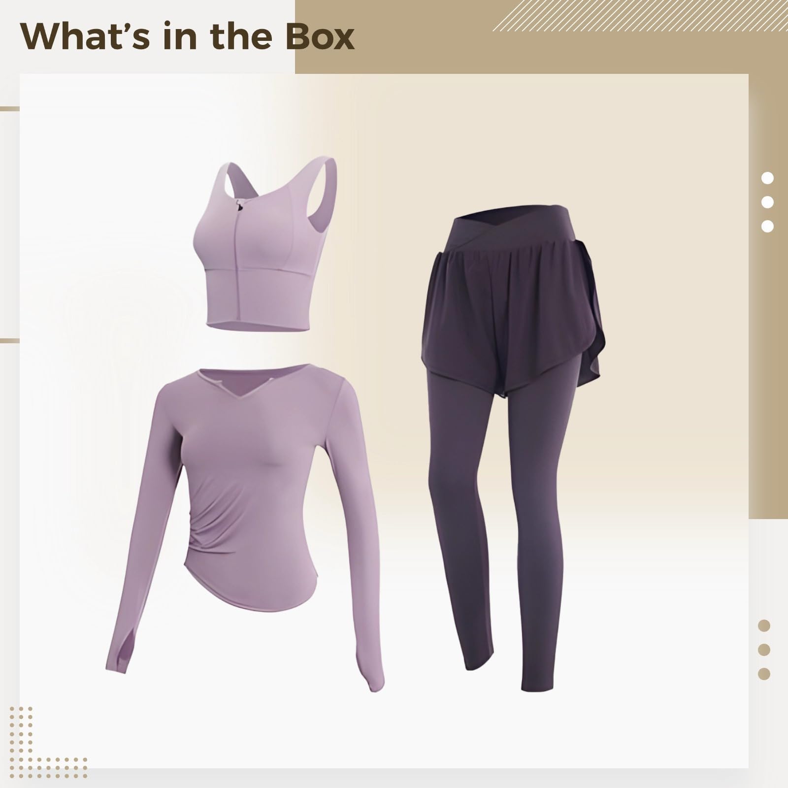 Conjunto deportivo de 3 piezas para mujer, tela transpirable, tecnología antibolitas, talla XXL para 135-150, ropa deportiva versátil, Morado, Talla única