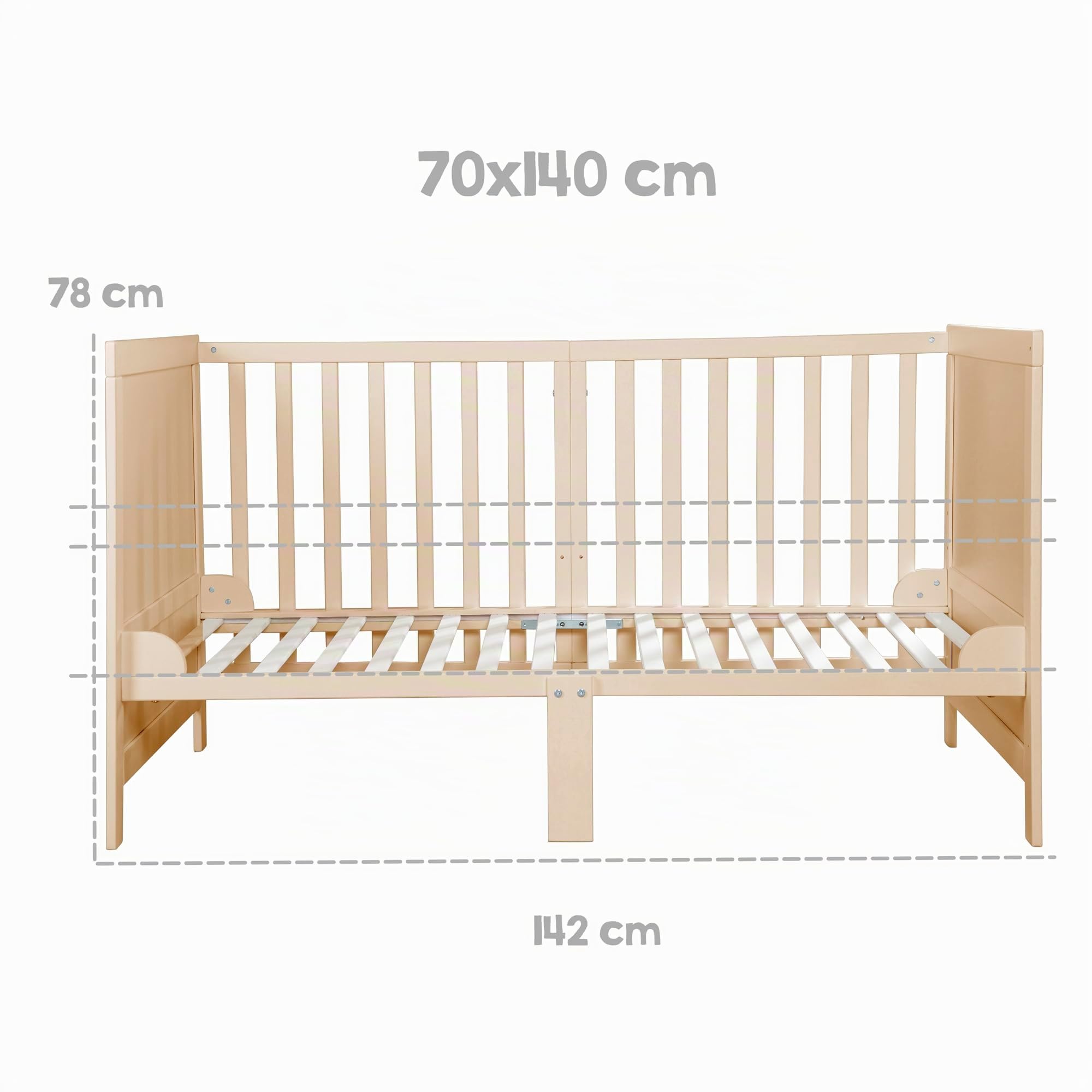 roba Lettino Trasformabile EASY SLEEP - 70 x 140 cm - Elementi Convertibili Inclusi - Montaggio Rapido - Resistente e Moderno - 3 Altezze - Legno Naturale