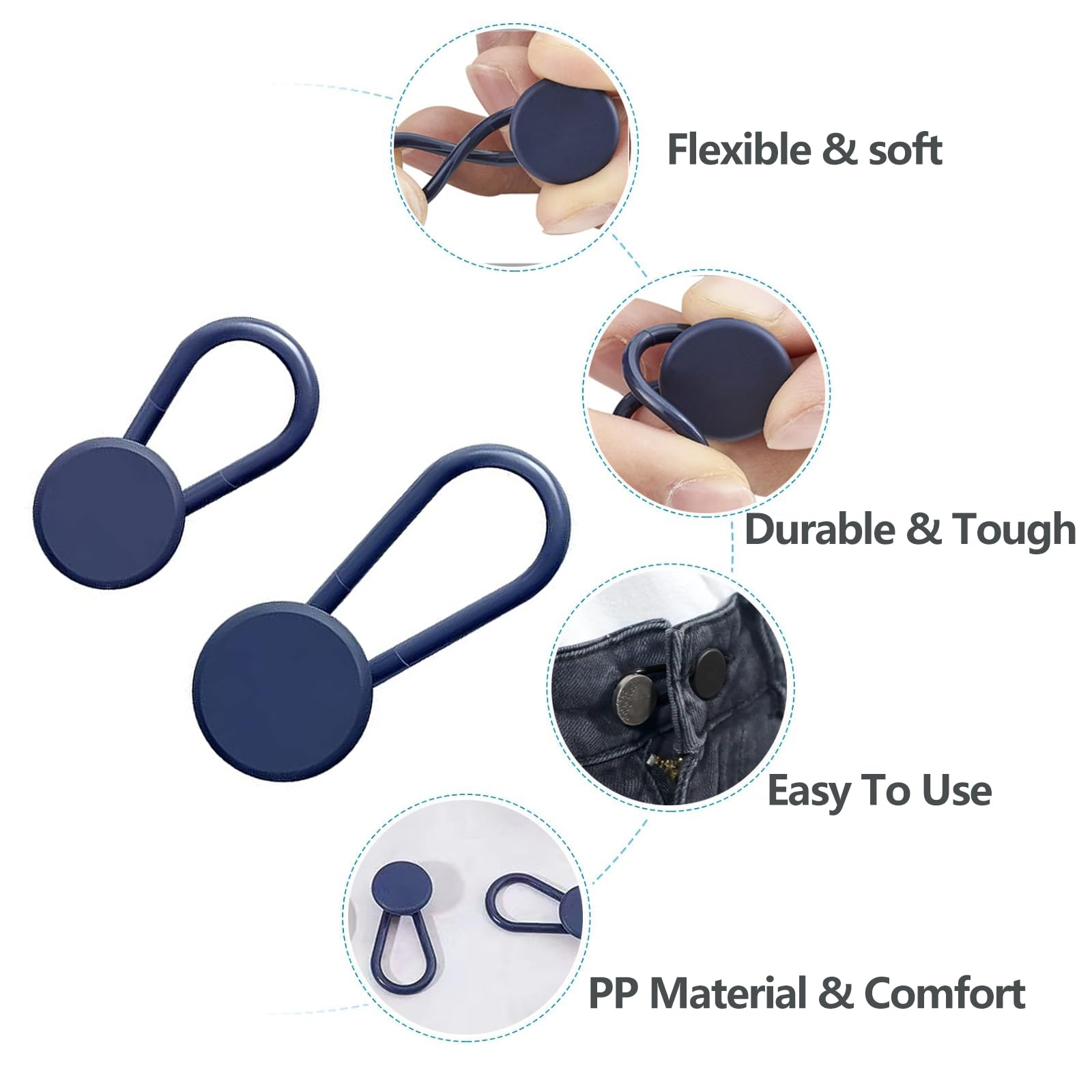 Hahiyo Pants Button Elastic Waist Extender Metal Button Jeans Waistband Lay Flat Easy Hide No Pinch Belly Flexible Good Stretch No Sew For Cuffs