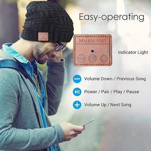 Miniatura 5 de Gorro Bluetooth V5.0 con Bluetooth, auriculares inalámbricos, con altavoces estéreo HD, micrófono integrado, regalos para hombre, regalos