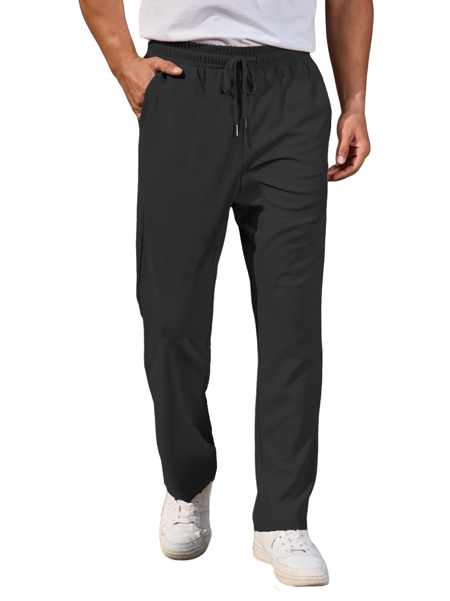 COOFANDY Mens Casual Pants Waffle Knit Yoga Pants Lightweight Sweatpants Open Bottom Lounge Trousers