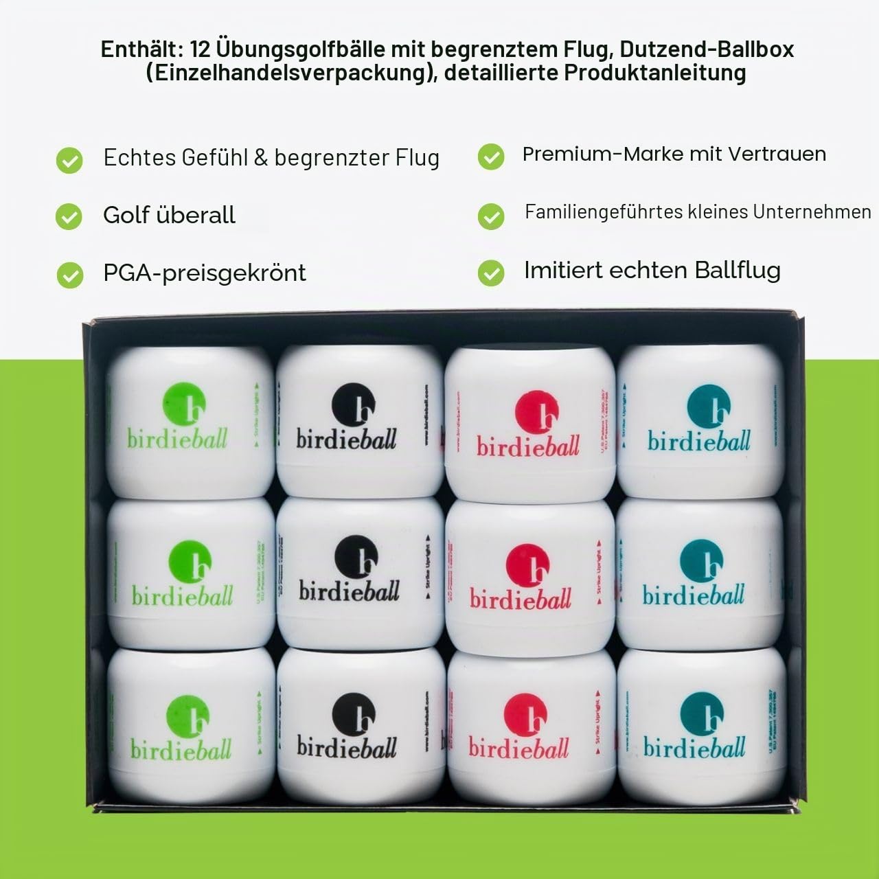 BirdieBall Übungsgolfbälle, Full Swing Limited Flight Golf-Übungsbälle, perfekte Trainingshilfe für alle Golfer (12 Stück)