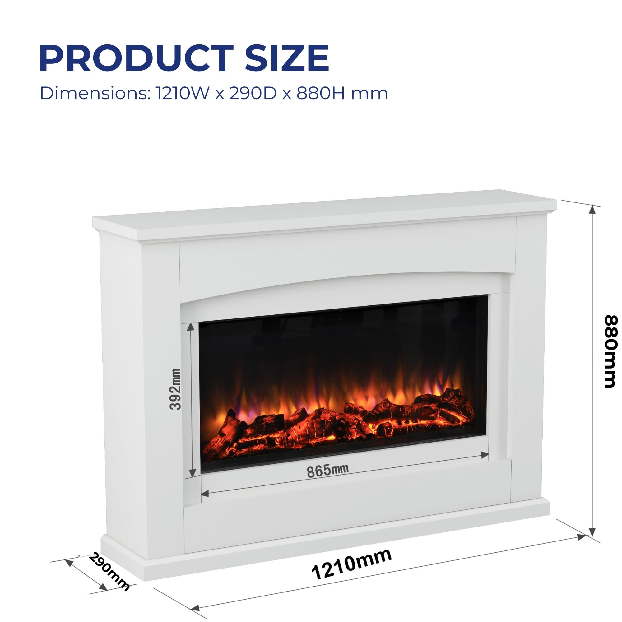 Endeavour Fires Chimenea Eléctrica Danby de 120cm/48'' con Efecto de Llama Realista y Control Remoto Programable de 7 Días en un Entorno de Chimenea Blanco