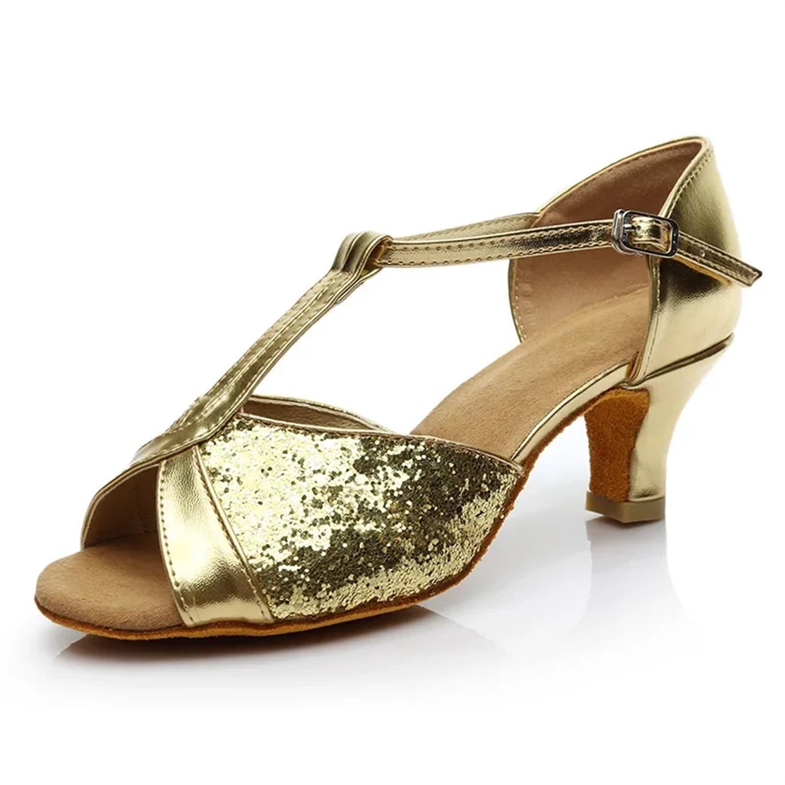 Hnulgvi Women's Gold Sequins 5Cm Latin Dance Shoes Ballroom Dance Shoes Latin Dance Shoes For (,42)