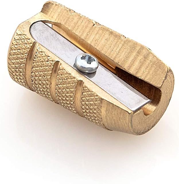Fine&Candy - Brass Pencil Sharpener with Single Hole, Sharpener for Pencils, Robust and Quality Blade, Gold