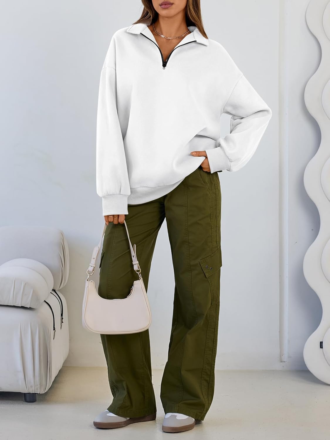 Trendy Queen Women's Oversized Half Zip Fleece Sweatshirts-Cozy Pullover, Drop Shoulder for Fall Winter - Image 6